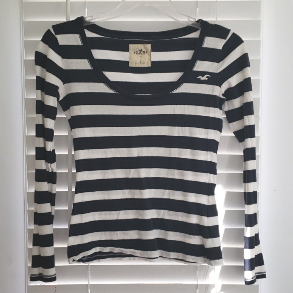 Hollister Navy & White Small Long Sleeve Shirt